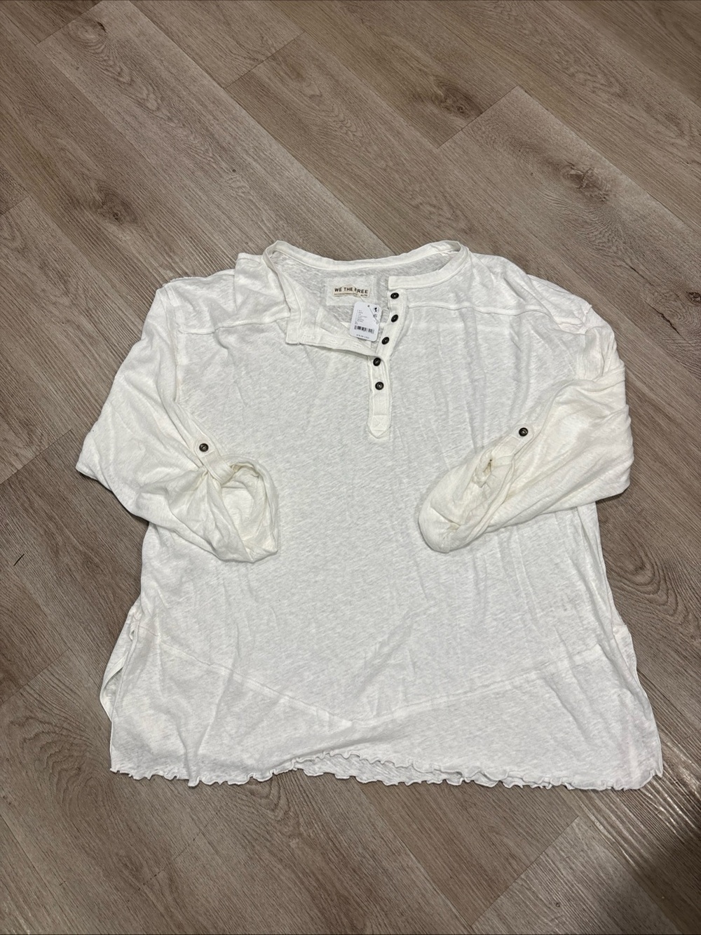 We The Free Ivory Button Henley Top Size XL NWT Linen Blend Long Sleeve